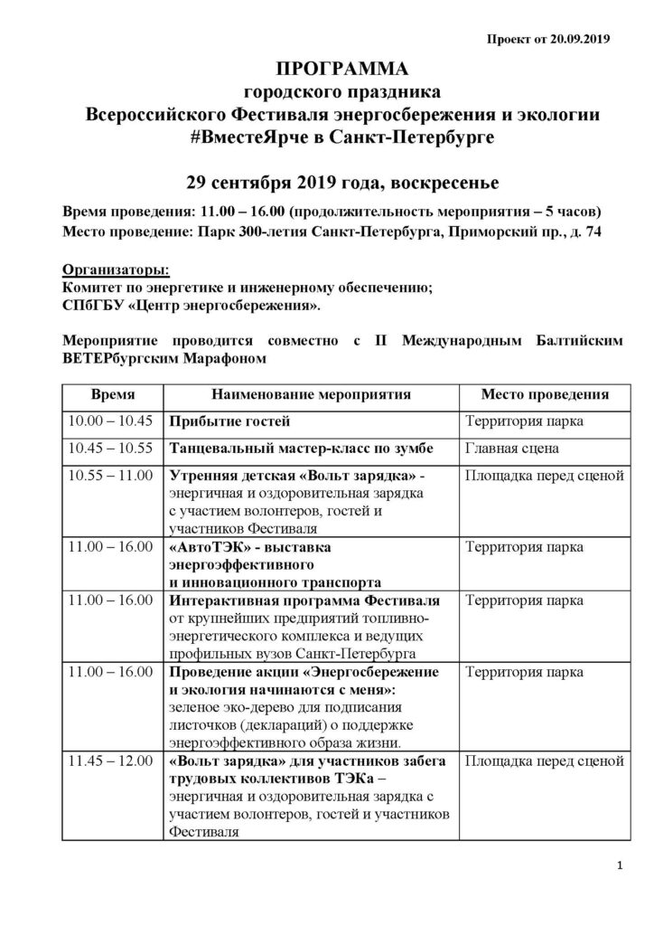 Программа 1 Всероссийского фестиваля энергосбережения и экологии ВместеЯрче 2019 г.